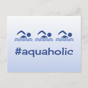 Postal Hashtag azul nadadores divertidos acuaholic