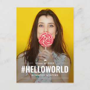 Postal Hashtag Fun Editable Color Graduación Postcard