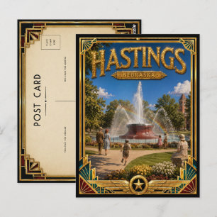 Postal Hastings Nebraska Arte Vintage Deco Dorado