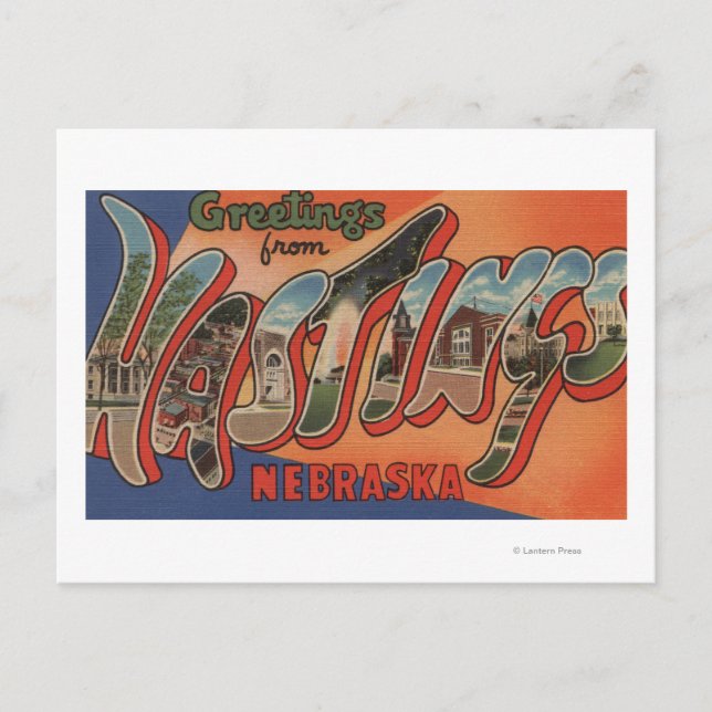 Postal Hastings, Nebraska - Escenas de letras grandes (Anverso)