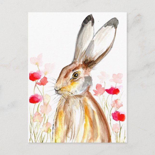 Postal Hate acuarela animal lindo conejo bosque (Anverso)
