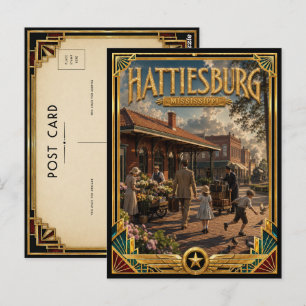 Postal Hattiesburg Mississippi Arte Deco Vintage Dorado