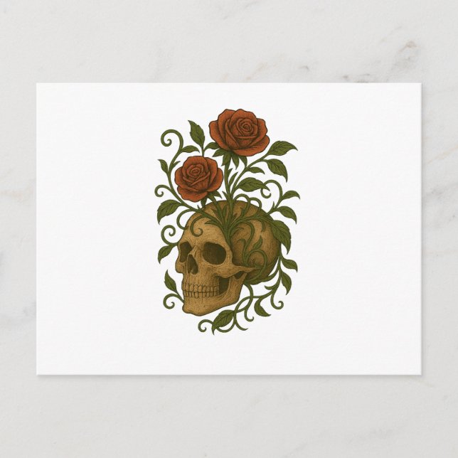 Postal Haunting Beauty – Skull and Roses Halloween Art (Anverso)
