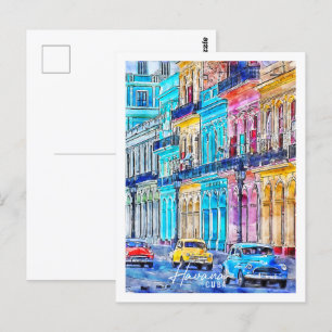 Postal Havana Cuba Travel Place Watercolor