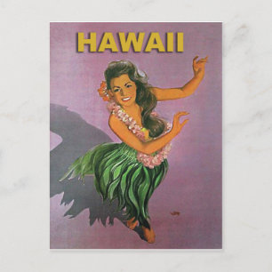 Postal Hawái, chica Hula baile tradicional,viaje vintage