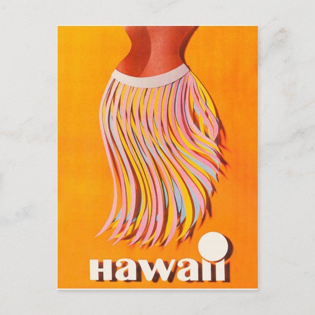 Postal Hawái, chica hula, viaje vintage (Anverso)