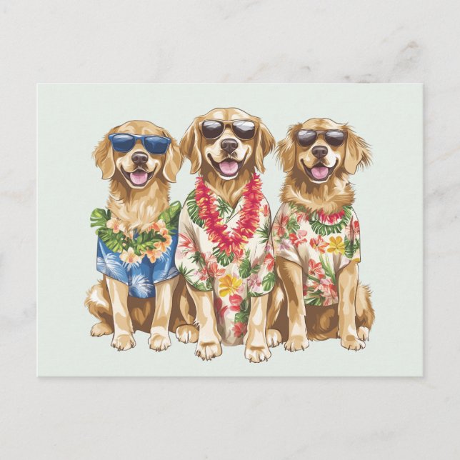 Postal Hawái Golden Retriever Dogs Flower Lei (Anverso)