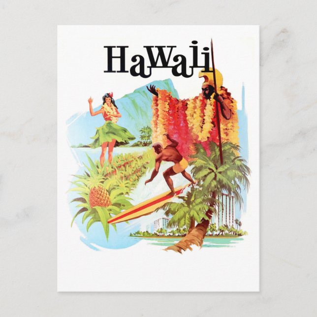 Postal Hawái, Hula chica y los nativos le dan la bienveni (Anverso)