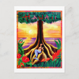 Postal Hawái, isla tropical, sirena bajo un árbol grande