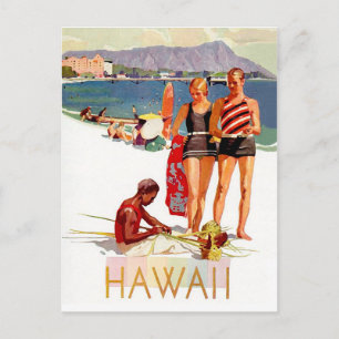 Postal Hawái, pareja de vacaciones en la costa