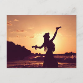 Postal Hawái, silueta de chica hula al atardecer, foto