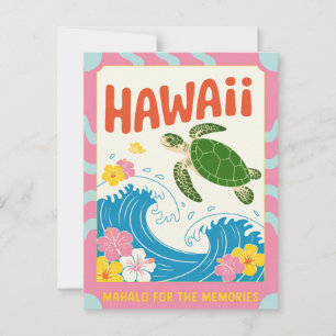 Postal Hawái USA Retro Tortuga de Mar Hibisco Mahalo