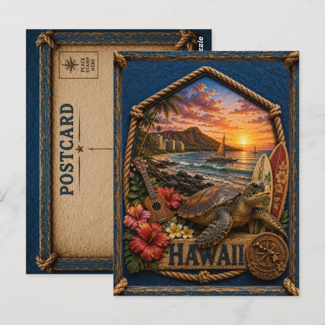 Postal Hawái Viaje Vintage (Anverso / Reverso)