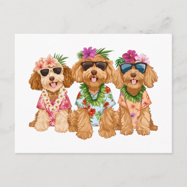Postal Hawaian Goldendoodle Dogs Flower Lei (Anverso)
