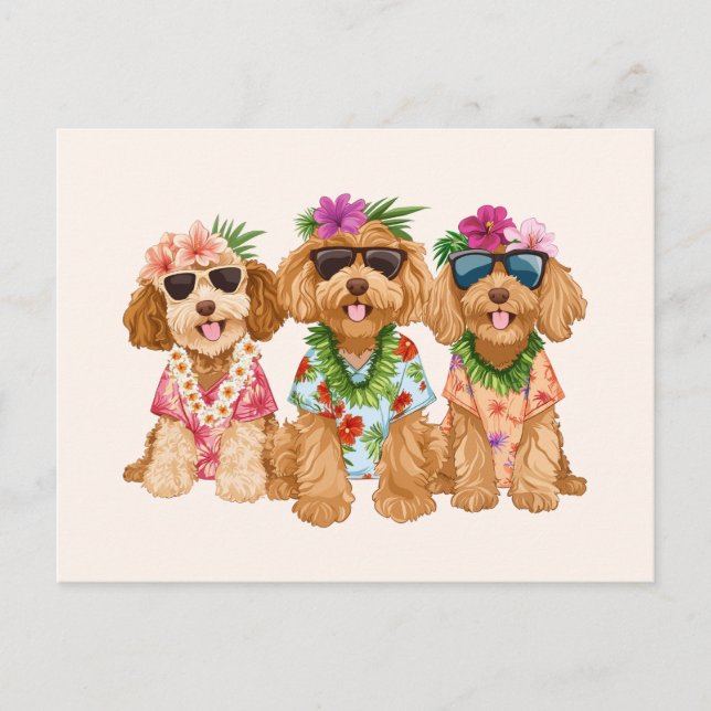Postal Hawaian Goldendoodle Dogs Flower Lei (Anverso)