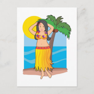 Postal hawaiano hula chica