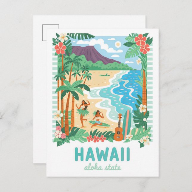 Postal Hawaii Aloha State Estados Unidos Viaje en verano (Anverso / Reverso)