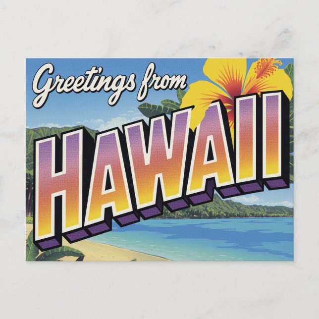 Postal Hawaii Beach and Hibiscus (Anverso)