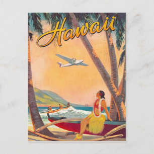 Postal Hawaii, chica hula en la costa tropical, aerolínea