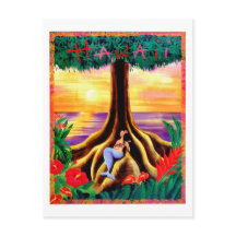 Hawaii, isla trópica, sirena bajo un gran árbol