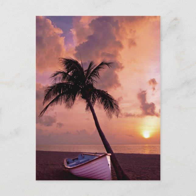 Postal Hawaii Island Travel Beach Sunset Palm Tree Bote (Anverso)