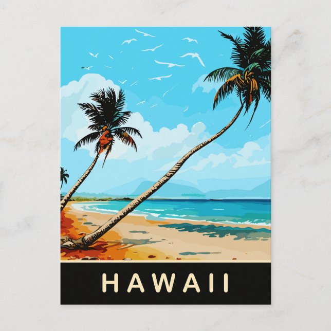 Postal Hawaii, palmeras en la playa de arena, Travel (Anverso)