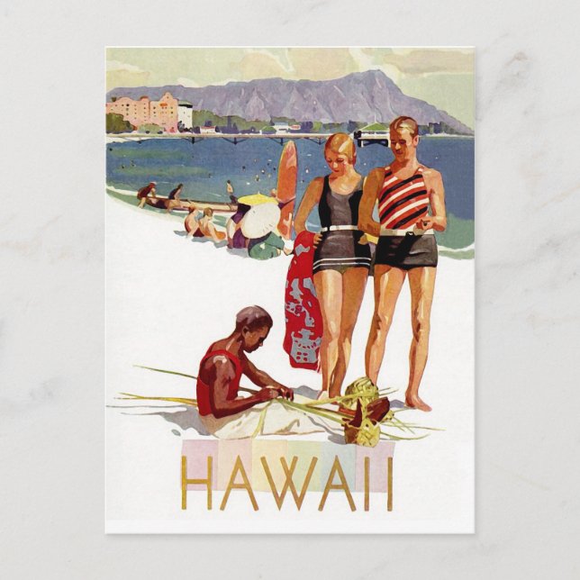 Postal Hawaii, pareja de vacaciones en la costa (Anverso)