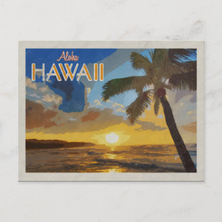 Postal Hawaii Poster Viajes Vintage Palm Trees Sunset