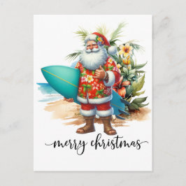 Postal Hawaii Santa Claus sostiene tabla de surf Navidad