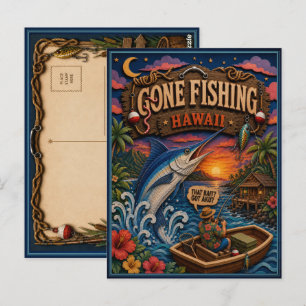 Postal Hawaii Se Fue a Pescar Marlín Azul