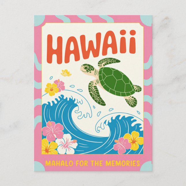 Postal Hawaii USA Retro Sea Turtle Hibiscus Mahalo (Anverso)