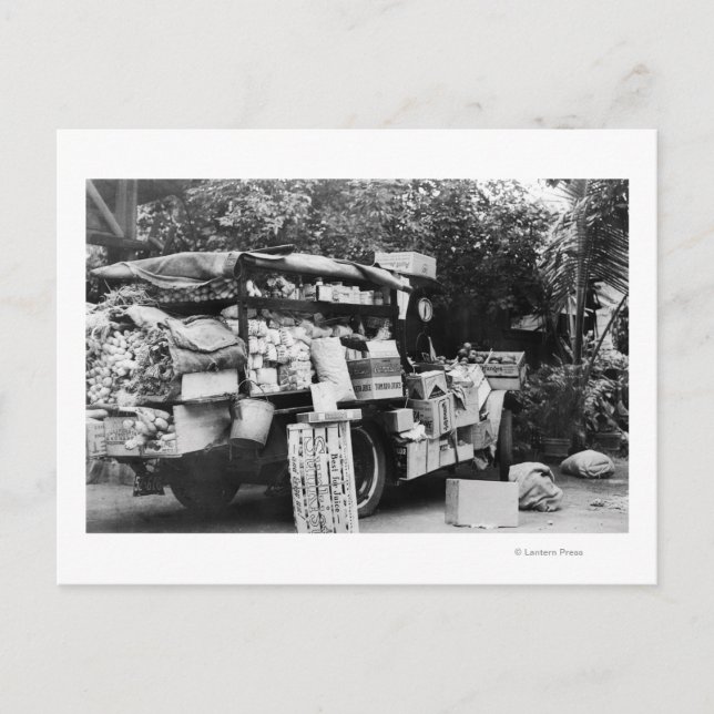 Postal Hawaii - Vista de un vagón nativo de verduras (Anverso)