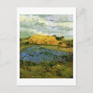Postal Haystacks bajo un cielo lluvioso, Vincent van Gogh