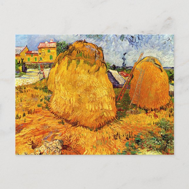Postal Haystacks en Provenza por Vincent van Gogh (Anverso)