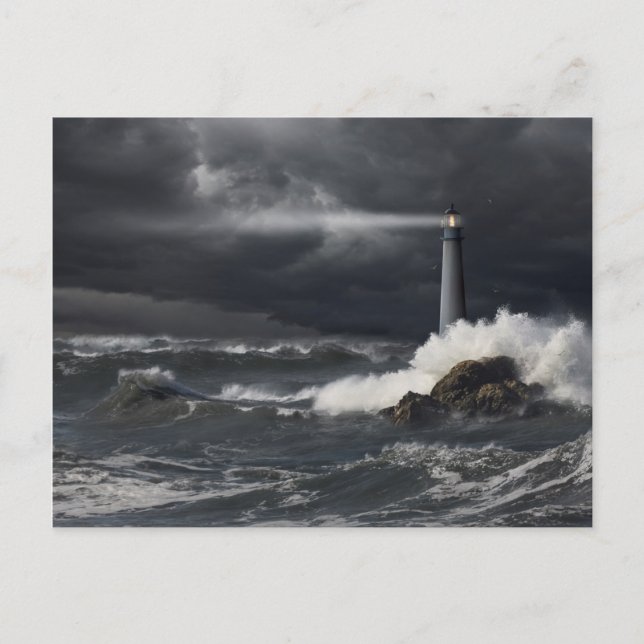 Postal Haz de luz que brilla en el océano tempestuoso (Anverso)