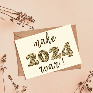 Postal ¡Haz rugir al 2024! Un leopardo divertido imprime 