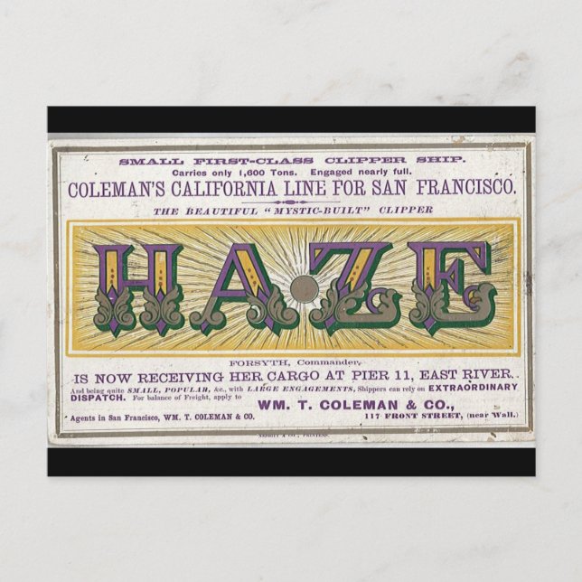 Postal Haze Clipper barco de vela 1900 (Anverso)