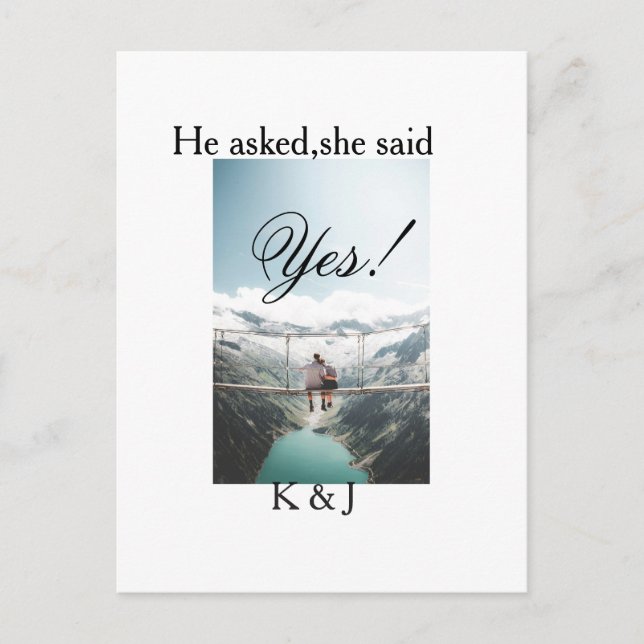 Postal He asked she said yes engagement photo name stylis (Anverso)