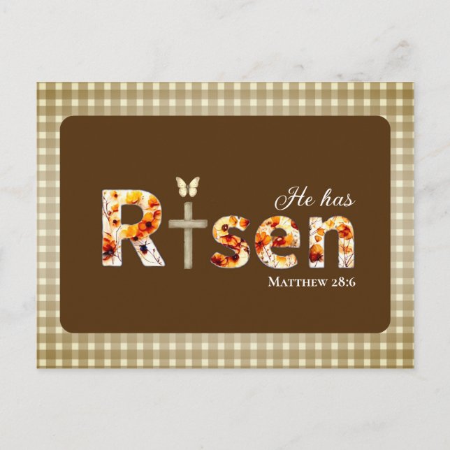 Postal He has RISEN Bible Verse Brown Religious Easter  (Anverso)