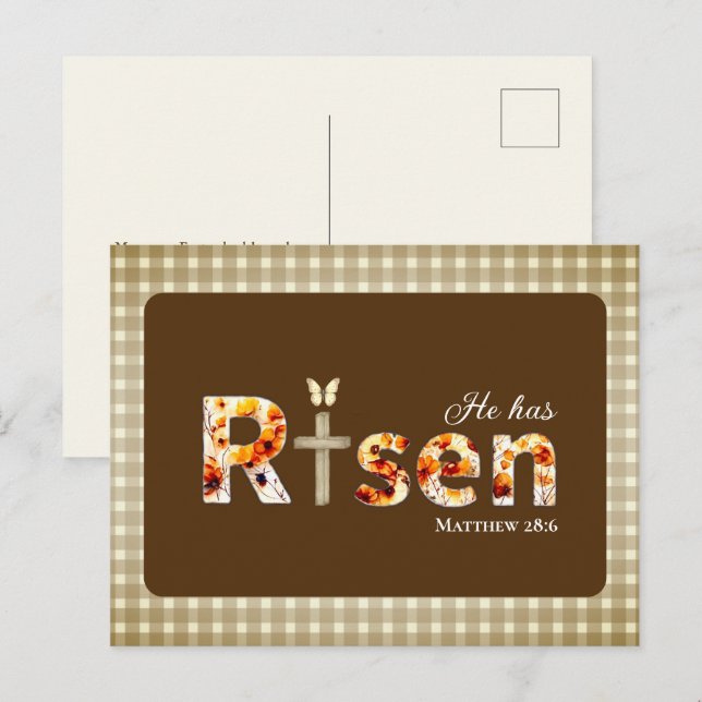 Postal He has Risen Bible Verse Cross Religious Easter  (Anverso / Reverso)
