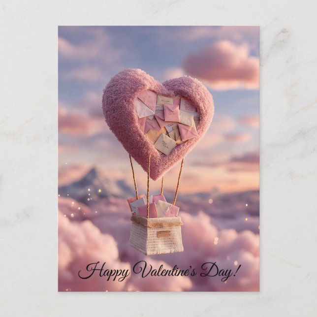 Postal Heart Balloon of Love Letters Design Postcard (Anverso)