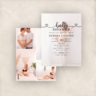 Postal Heart Calligraphy 4 Photo Baby Shower