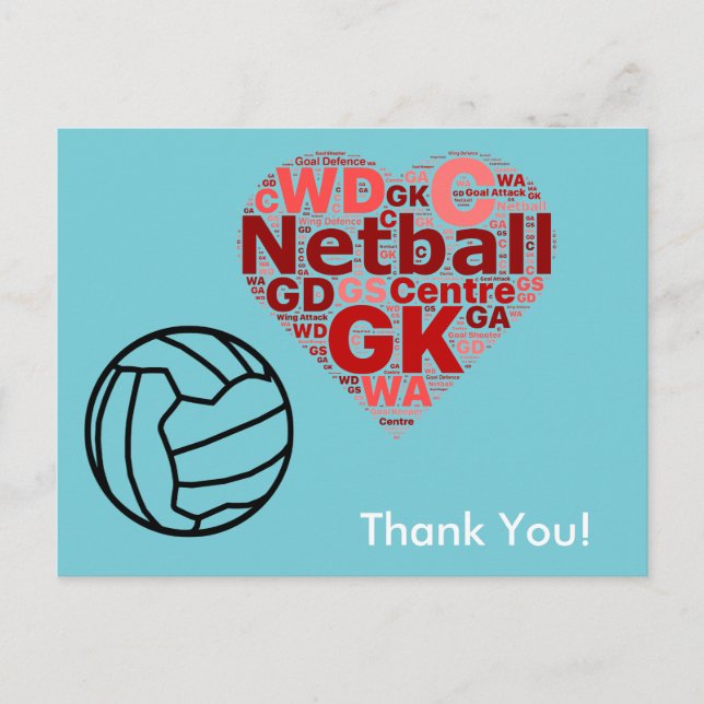 Postal Heart Design Netball Gracias (Anverso)