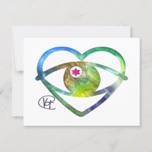 Postal Heart Evil Eye Earth Watercolor Art