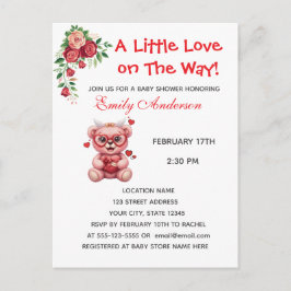 Postal Heart Glasses Teddy Bear Pink Baby Shower Invite