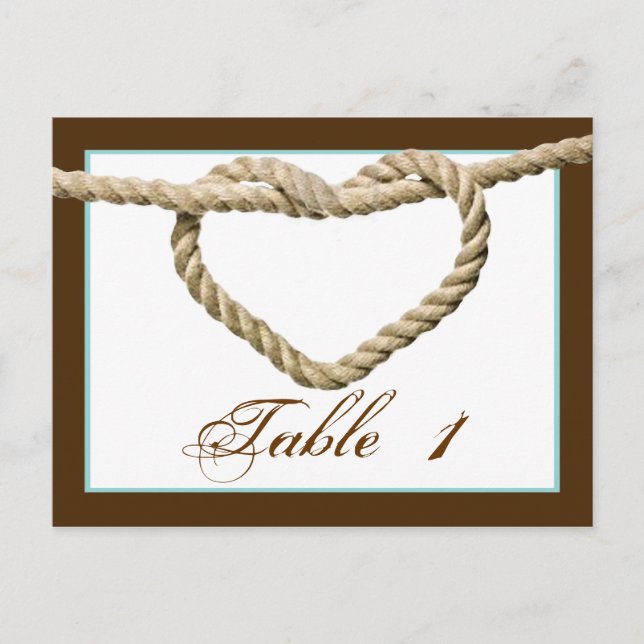 Postal Heart Love Knot Western Boda número de tabla (Anverso)