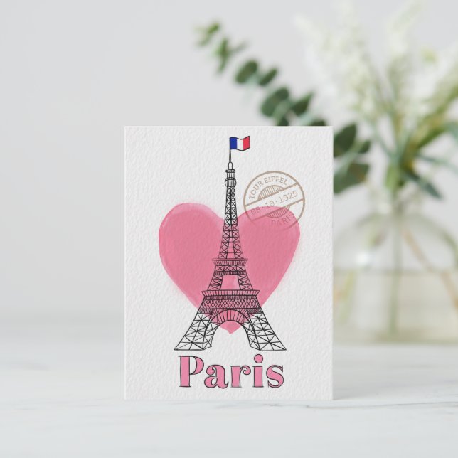 Postal Heart Love Paris Eiffel Tower Postcard (Anverso de pie)