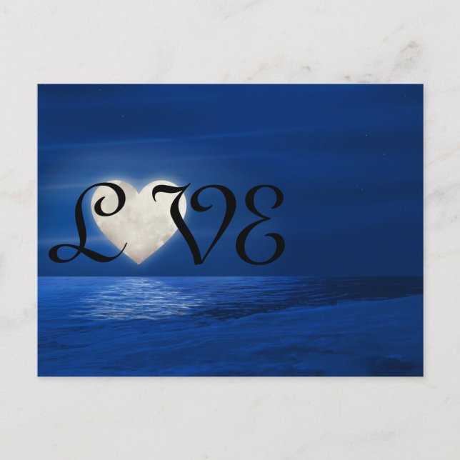 Postal Heart Moon con Snowy Beach LOVE Winter (Anverso)