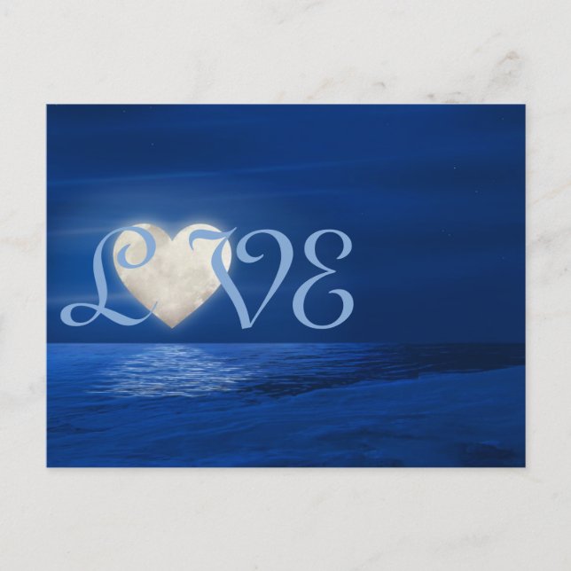 Postal Heart Moon con Snowy Beach LOVE Winter