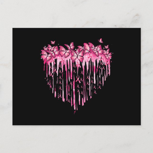 Postal Heart Pink Ribbon Butterflies Breast Cancer Awaren (Anverso)